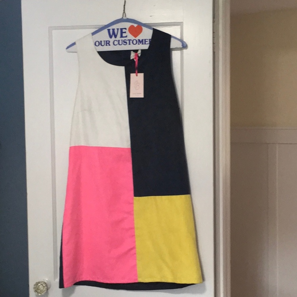 Multi-colored block print suede dress